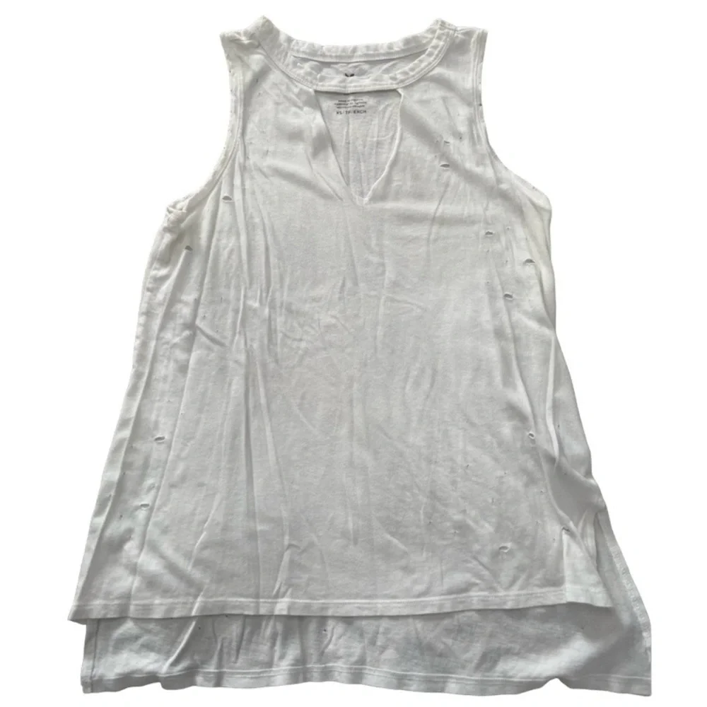 AMERICAN EAGLE WHITE DISTRESSED TANK SIZE XS - Picture 3 of 8